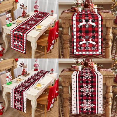 Christmas Table Runner Xmas Snowflakes & Elk Table Cover Christmas Decorations for Home 2026 Navidad Noel Gifts New Year 2026