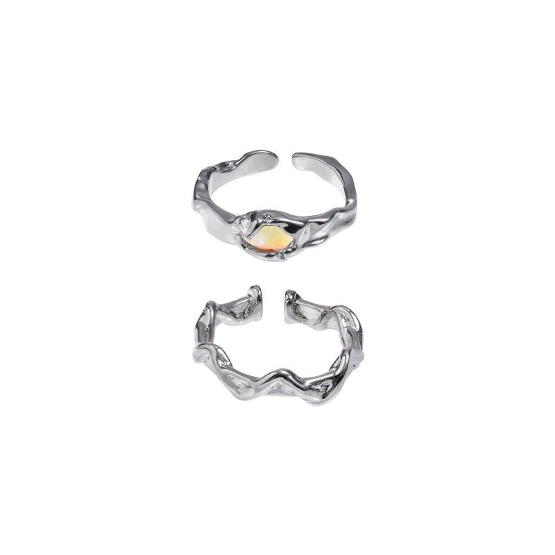 Stacking Irregular Texture Two-Piece Couple Ring Niche Frigid Wind Ring Fashion Open Ring Female