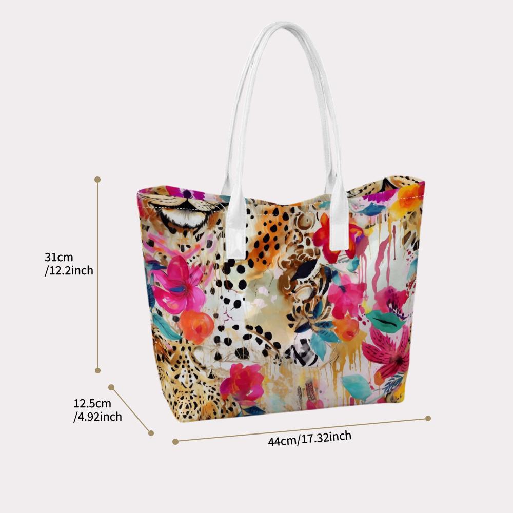 Floral Leopard Fashion Casual Tote Bag Lightweight Daily Shoulder Bag