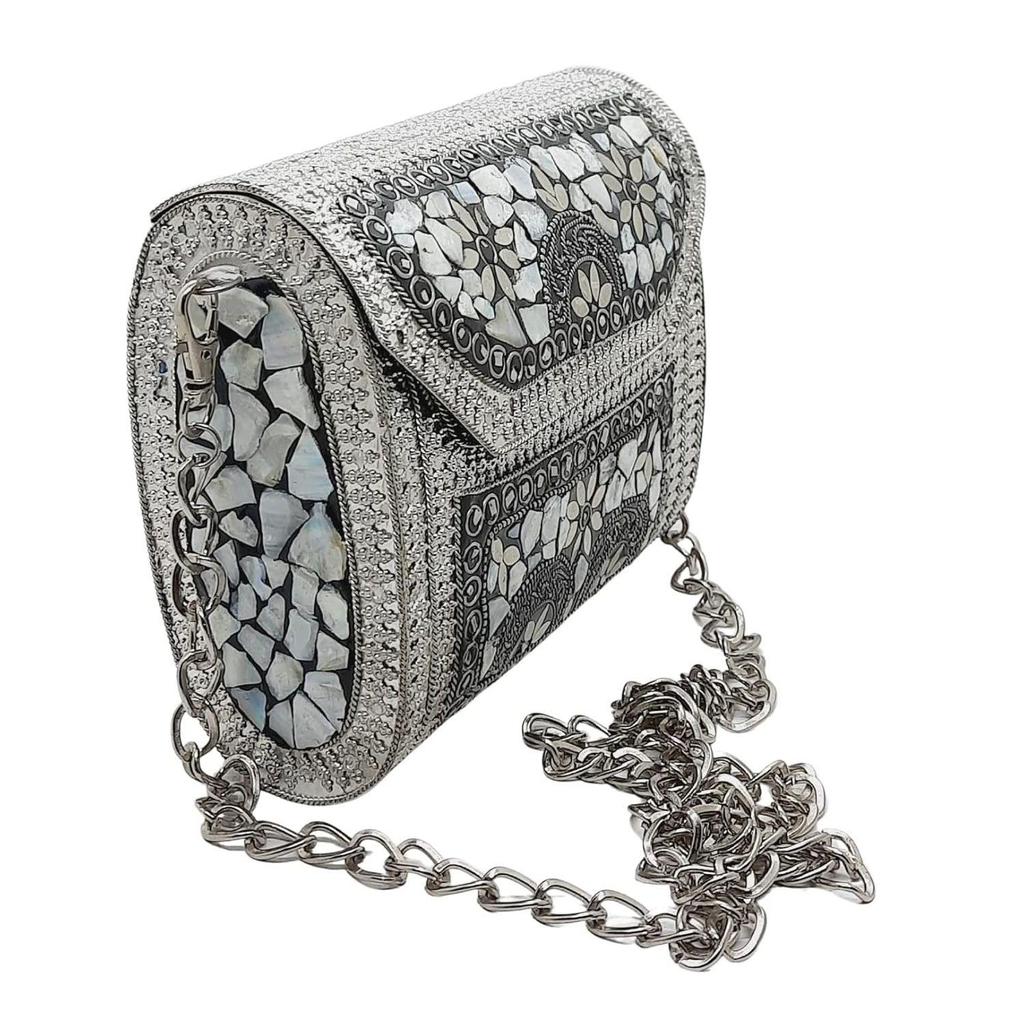 Handmade Square mosaic metal bag Women/Girls Bridal metal clutch party sling bag
