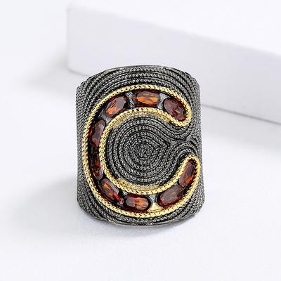 New Ring for Women's Exaggerated Black Irregular Couple Ring Inlaid with Red Zircon Jewelry Wedding Bridal Ring Couple Ring