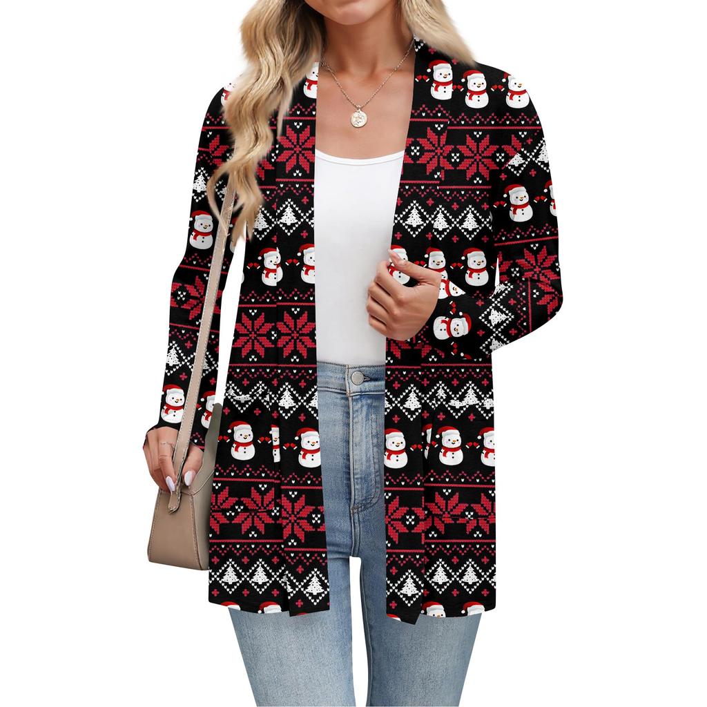 Women's Christmas Printed Lightweight Cardigan Long Sleeved Casual Loose Thin Fit With Pockets Cardigan Jacket