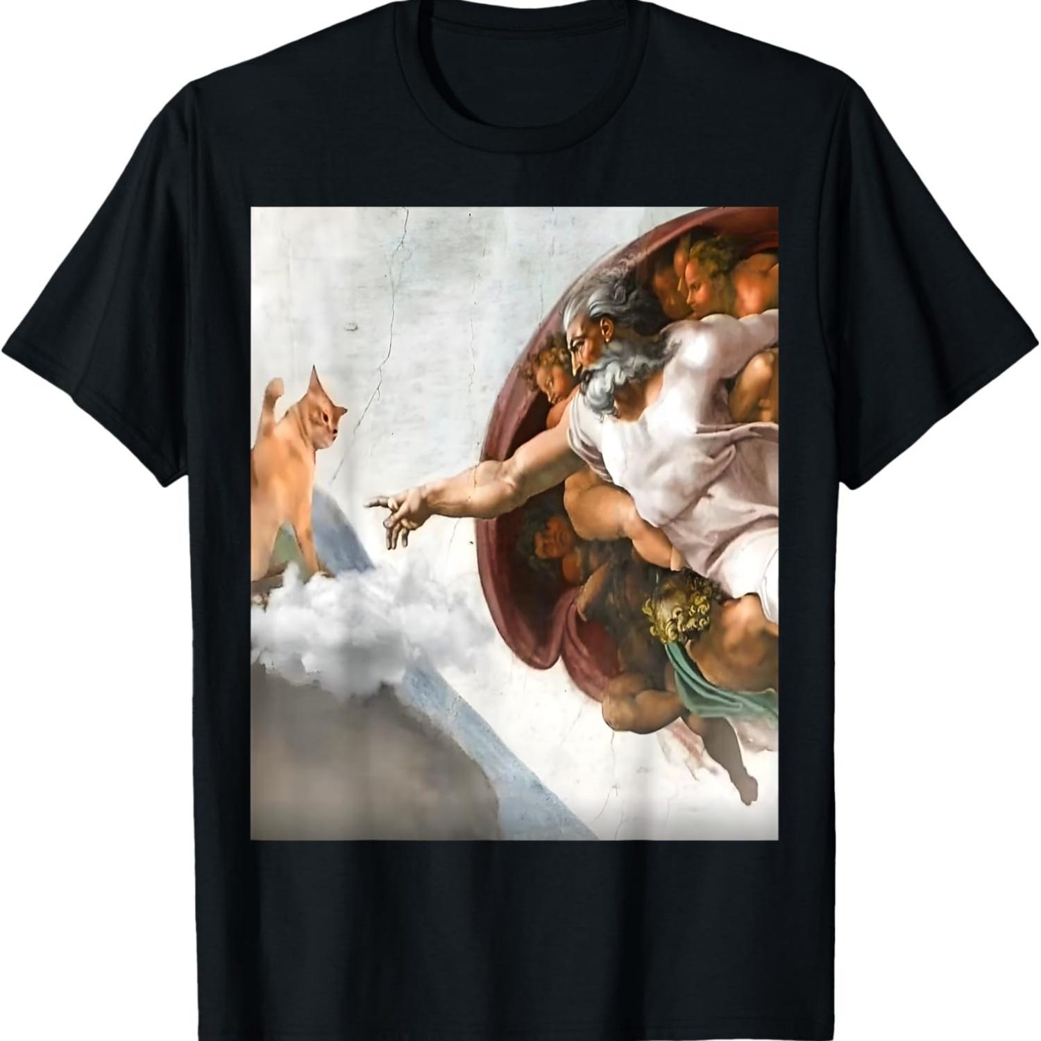 Funny Creation of Cat Meme, by Michelangelo Men Women T-Shirt S чёрный