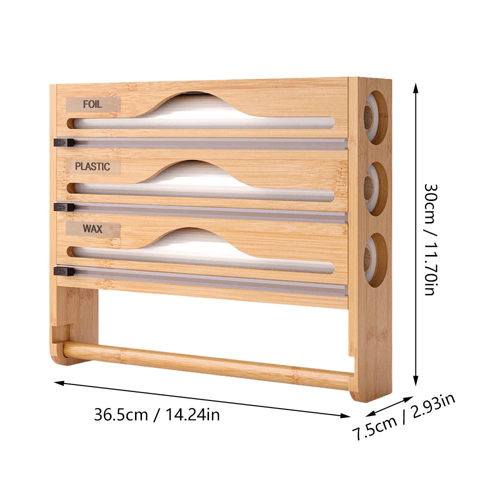 Bamboo Cling Film Tin Foil Compartment Cutter Box Kitchen Organizer Accessories Integrated Kitchen Paper Towel Holder