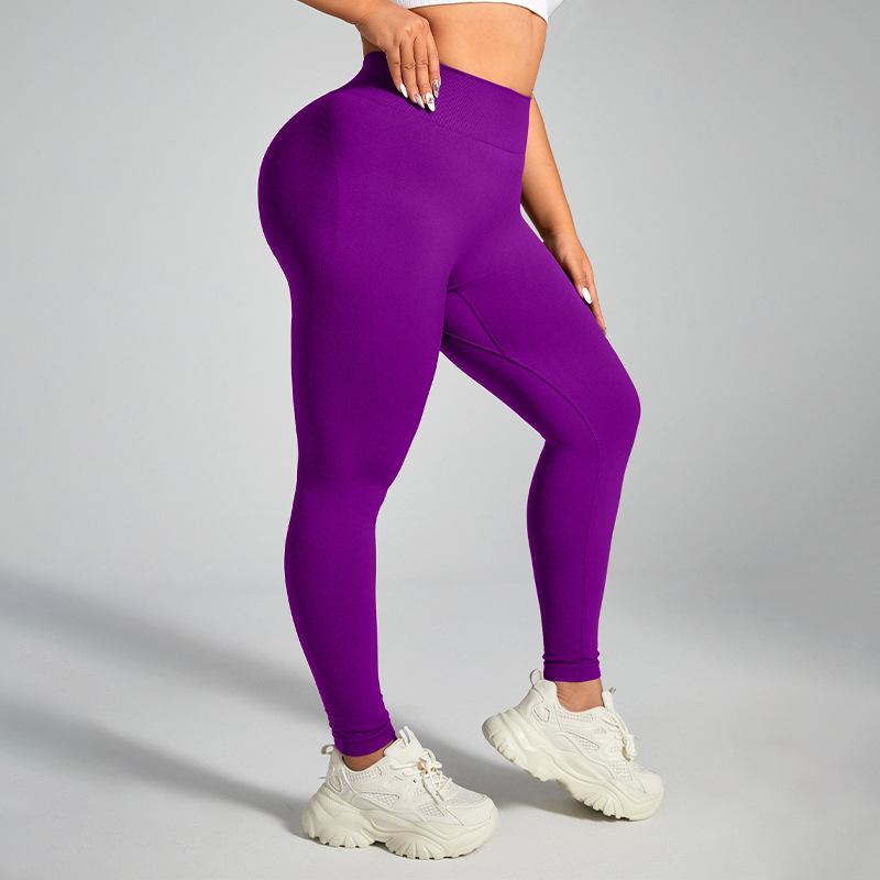 

Бесшовные брюки для йоги больших размеров, сексуальные линии, одежда для йоги для женщин, быстросохнущие утягивающие спортивные леггинсы для женщин XL фиолетовый