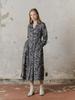 FREAKS BY KIMTAEHOON Japan Flower Print Suede Touching Premium Satin Maxi Shirt Dress_Flower Green