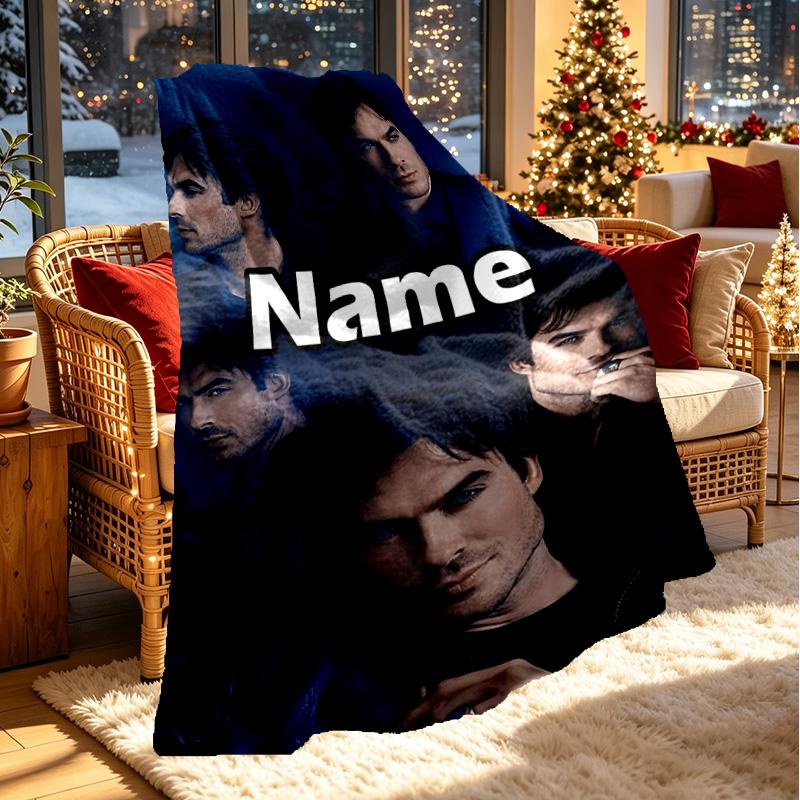 Custom Name Personalized Damon Salvatore Print Blanket, Home Decor, Bedroom, Sofa, Camping, Couch, Gifts for Birthday Christmas