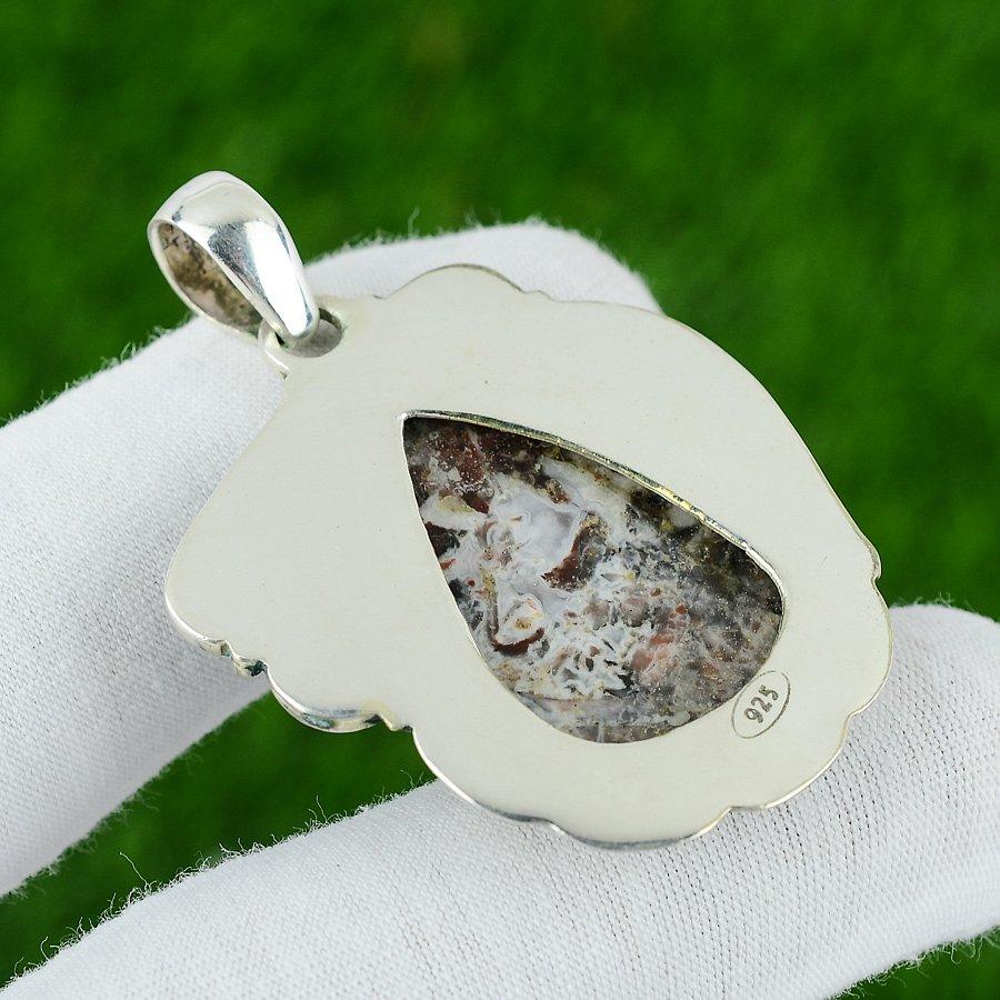 Natural Mexican Laguna Lace Agate Gemstone 925 Sterling Silver Pendant For Women