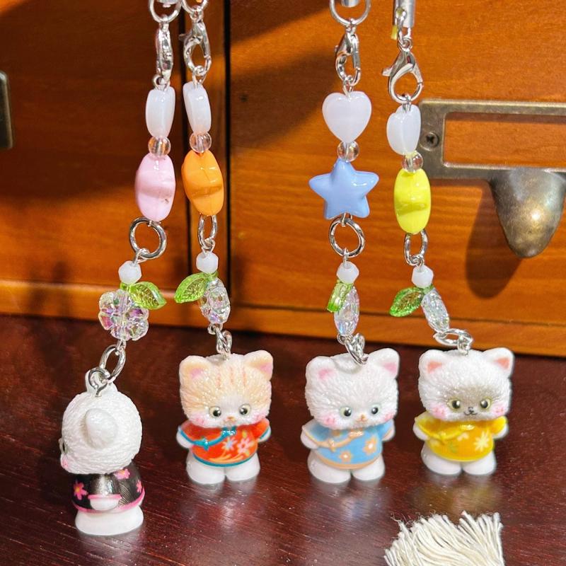 Catena per Telefono Gatto Siamese Dolce Carino Cinturino Ciondolo Stella Gattino Cartone Animato 3D Ornamento da Appendere per Borsa