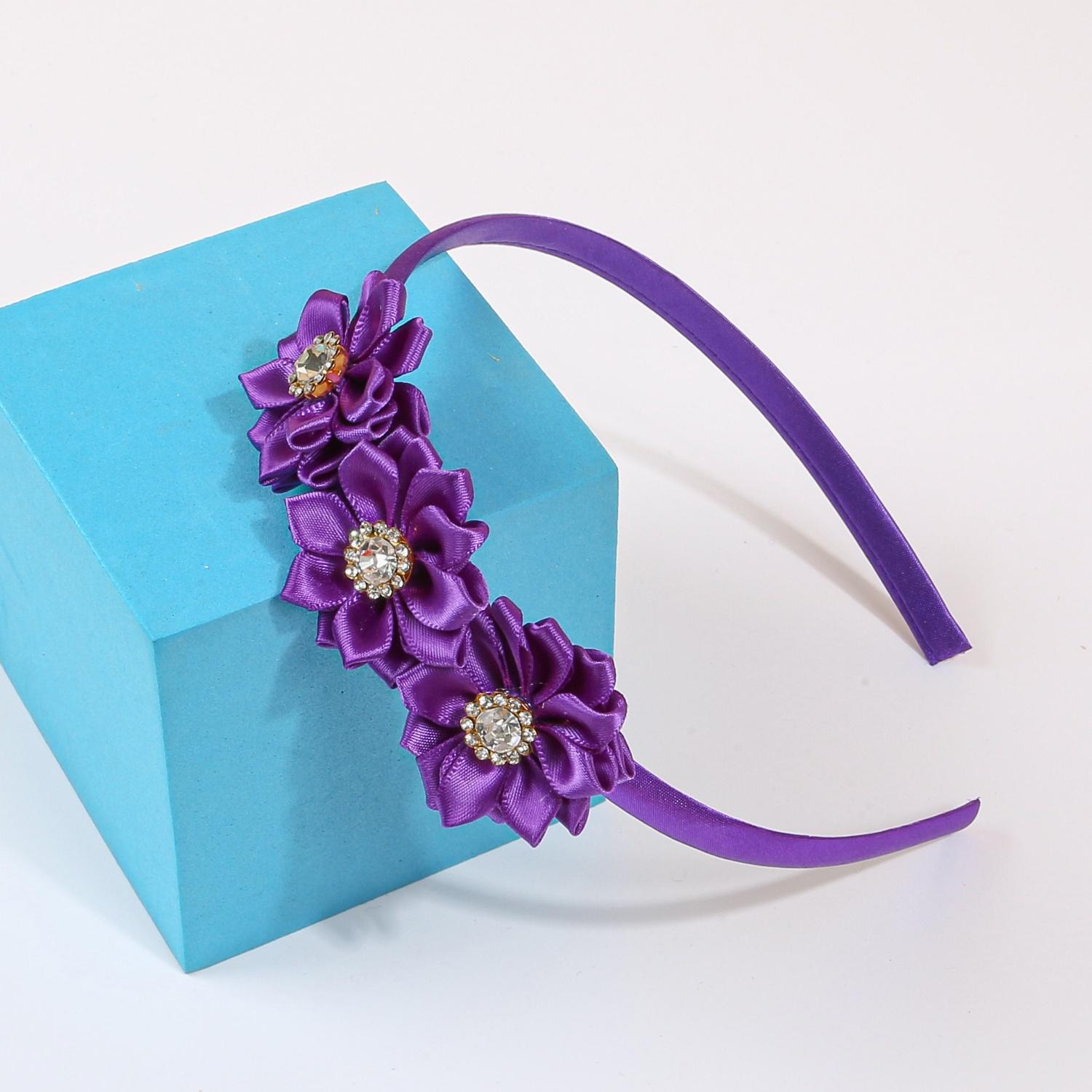 

1 шт. Детские хрустальные повязки на голову с цветком для девочек, пластиковые атласные повязки для волос, цветочная повязка на голову, детские аксессуары для волос для вечеринки