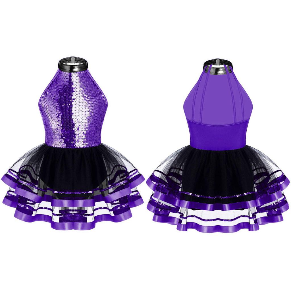 Gymnastik-Trikots für Mädchen, Pailletten, Ballett, Tanzkleider, hohler Rücken, Rock, Ballerina-Kostüm, Kinderkleider