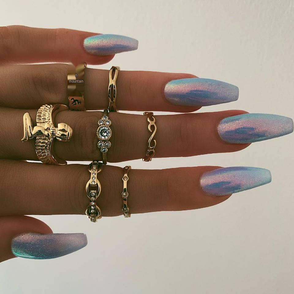 

Европейская и американская мода, набор колец на фаланги с буквенным дизайном и стразами в виде совы - 7 штук