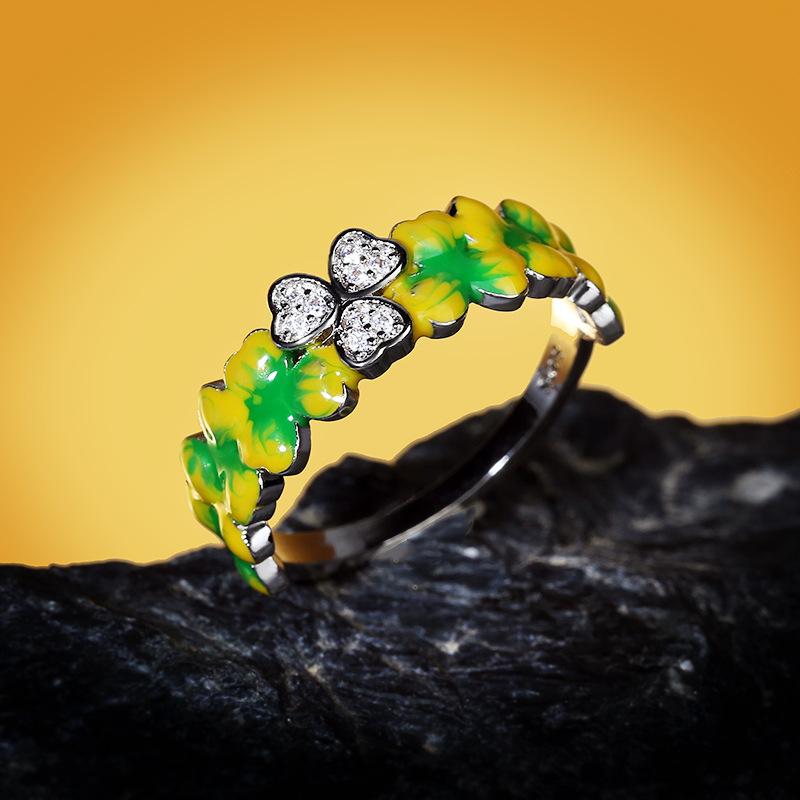 New Style Fresh Forest Enamel Glaze Flower Ring Personality Cherry Diamond Ring Ring Women