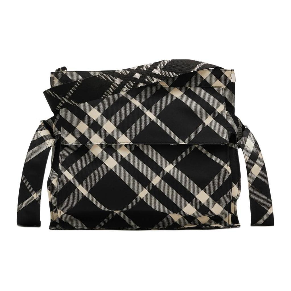 Burberry Check Woven Messenger Bag Black Beige Large Crossbody Shoulder Bag for Women Daily Commute Travel 80950141