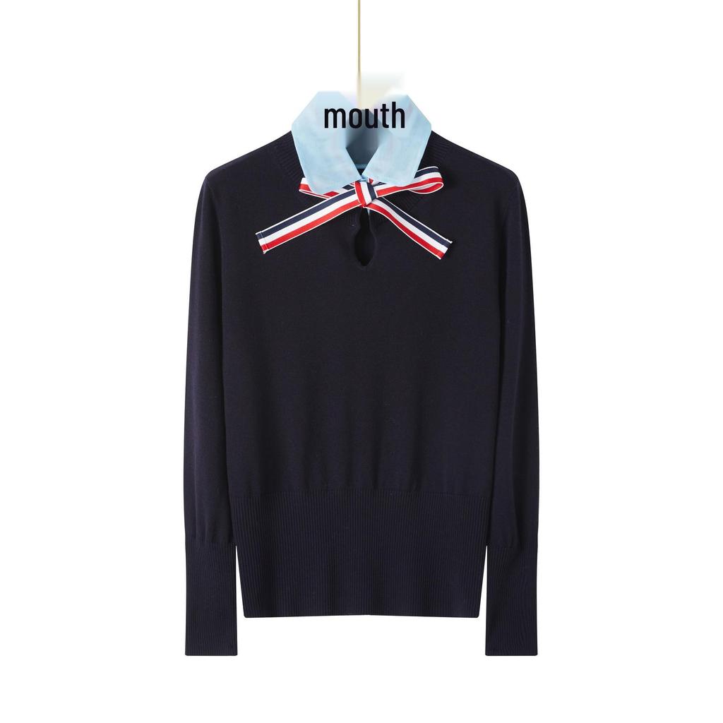 Women's Drawstring Knit Sweater with Organza Collar - Casual, Versatile, Slimming, and Warm Wool Layer