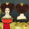 Royal Queen Perücke, dunkelrot, kurzes lockiges Haar, synthetische Herz-Cosplay-Perücken, Halloween-Kostüm-Party-Perücke