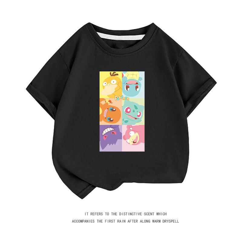 Summer New PokémonPikachu Shortsleeved Tshirt for Boys and Girls Middlesized and Largesized Cartoon Casual Top Trendy Design