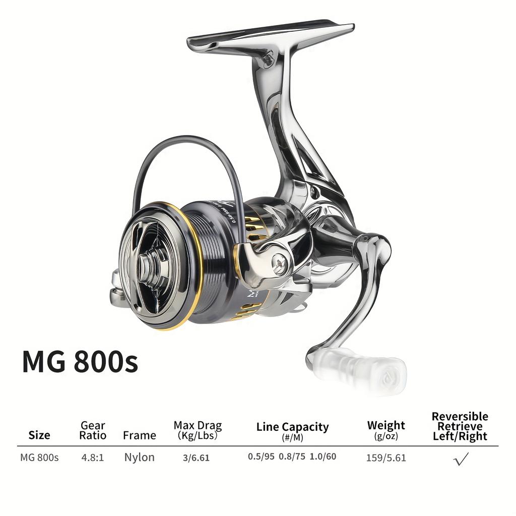 Ultralight 159g Rotating Aluminum Alloy Fishing Reel 3+1 BB Seamless Smooth System Suitable for Freshwater and Saltwater 4.8:1 Ratio 3KG Drag Power