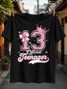 13 Official Ager Large Pink Number With Bow Crown And Sparkles Cute Girly Birthday Graphic Tee Unisex All TShirt