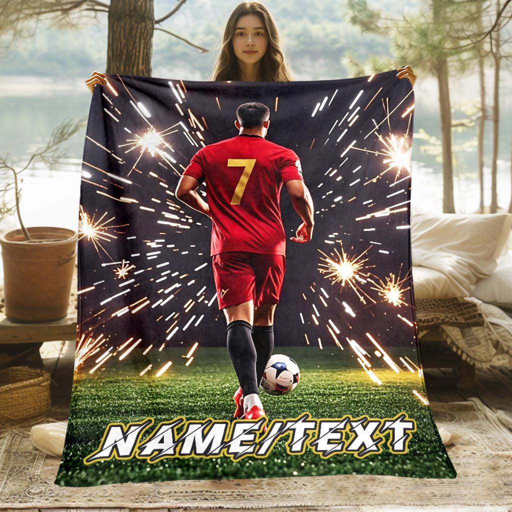 Individuelle Fußballspieler Fleece-Decke Personalisierter Name Sport-Print Überwurf Weich Warm Ganzjahres-Bettwäsche Geschenk für Fußballfans