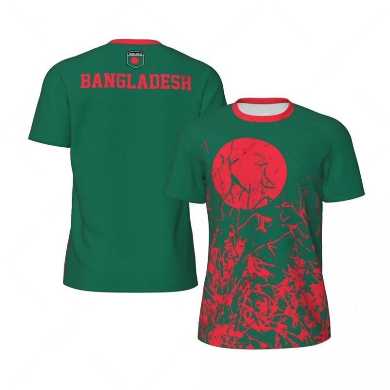 Grafica Bandiera Bangladesh Maglia da Calcio Uomo Moda Emblema Nazionale Stampa 3D Maglietta Sportiva Casual Oversize Traspirante
