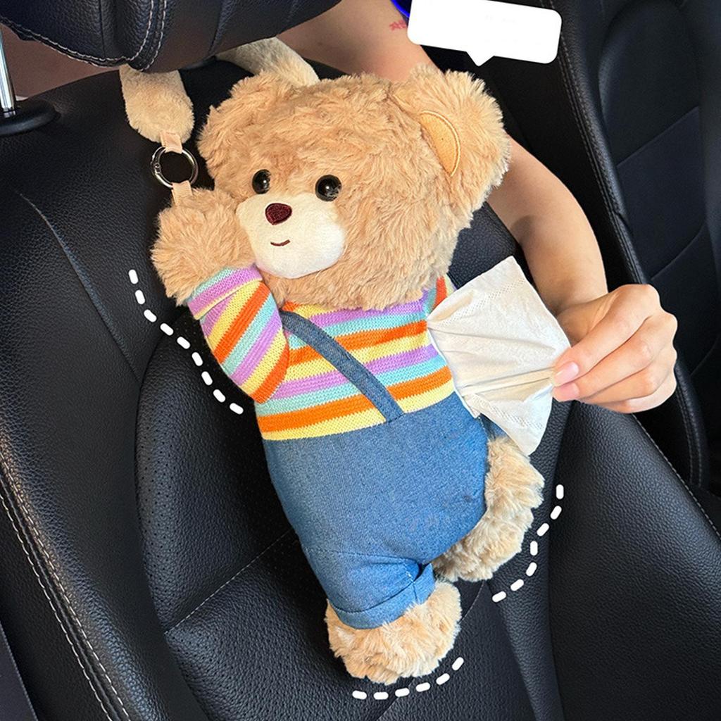 Car Tissue Box Holder Plush Bear Automotive Napkin Organizer Stuffed Tissue Holder For SUVs RVs Sedans Trucks Drivers Car Owners
