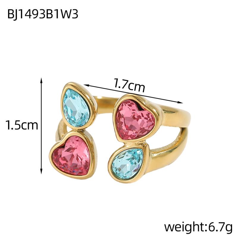 

CARLIDANA Fashion Jewelry Open Rings 18K Gold Plated Stainless Steel Simple Multi-Color Crystal Ring For Women Jewelry resizable