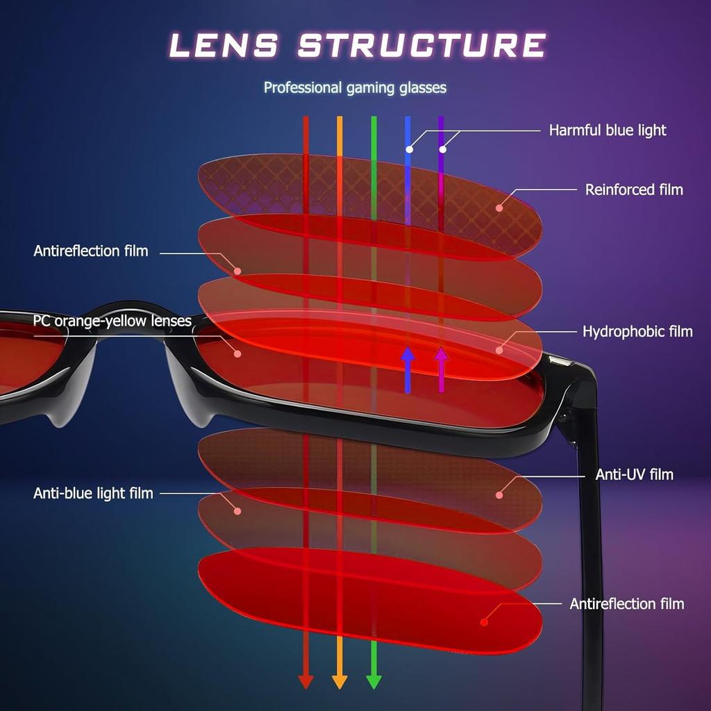Gaming Blue Light Blocking Glasses for Men Women 99.9% Anti Blue-Light with Orange Red Lens for Computer TV