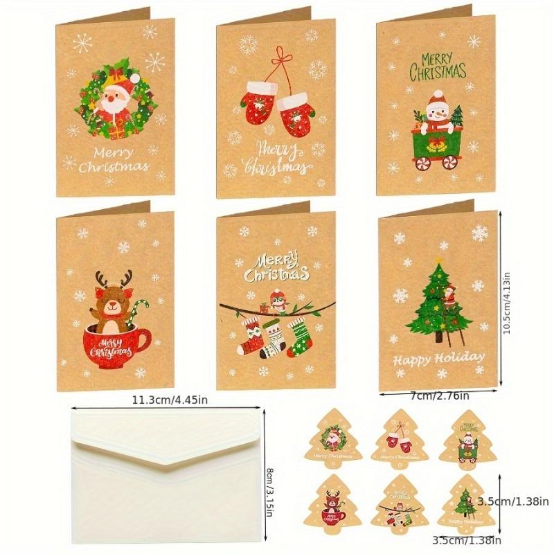6pcsChristmas Greeting Card Set Kraft Paper Party Blessing Card Message Card Invitation Letter Envelope Sticker