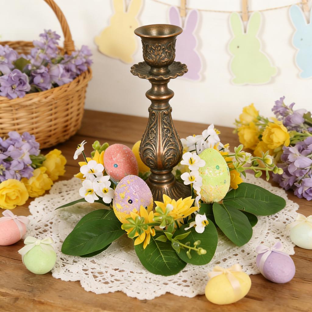 3D 20cm Easter Party Artificial Flower Desktop Decoration Candlestick Candle Wreath Arrangement Easter Egg Wreath