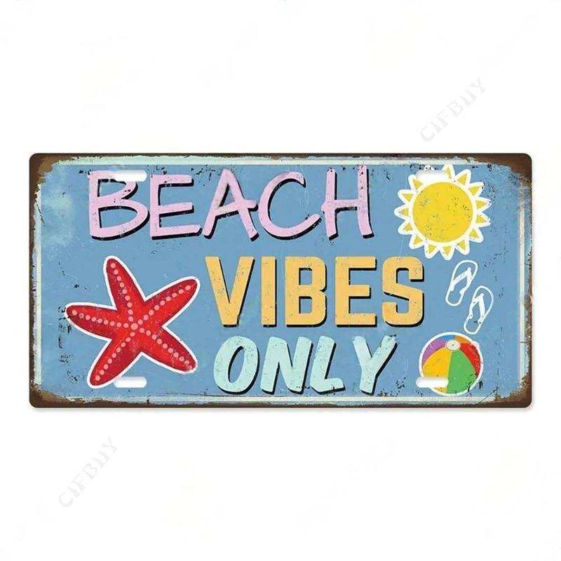Beach Souvenir License Plate, Seaside Metal Sign 15x30cm