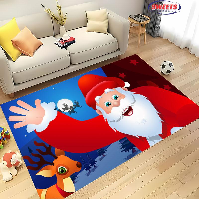 Weihnachten und Lustiger Weihnachtsmann Cartoon Teppich, Wohnzimmer Schlafzimmer Zuhause Fußmatte Teppich Küche Kinderzimmer Matte Weihnachtsgeschenke