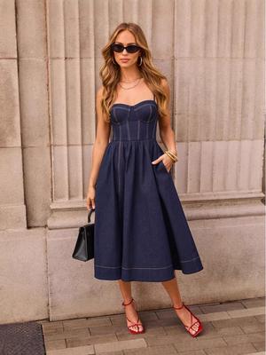 Retro Trägerloses Jeanskleid für den Sommer - Sexy Stil