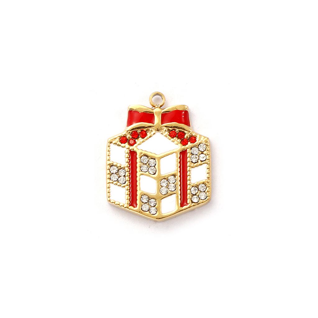 1 Piece 304 Stainless Steel Christmas Charms 18K Gold Plated Enamel Snowman Candy Cane Tree Pendant For Necklace Earrings Making