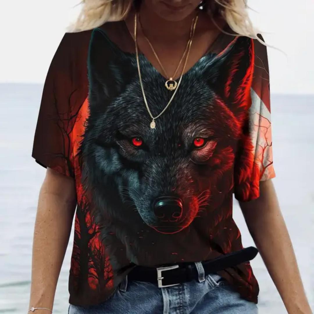 

Летняя женская футболка с 3d животным принтом и v-образным вырезом, топы с короткими рукавами, футболки, уличная одежда, женская футболка большого размера, модная женская одежда 5XL