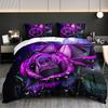 3pcs Luxury Purple Rose Bedding Duvet Cover Set Romantic Rose Bedding Quilt Set Floral Themed Bed Quilt Set Sparkling Dewdrop