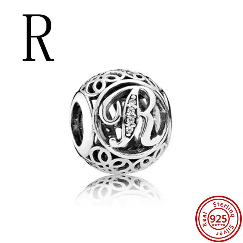 925 Massivkupfer Unendlichkeitssymbol Hohl Rund A-Z 26 Alphabetbuchstaben Glänzende Zirkonia-Perlen Passend für Original Pantaro Charms Armband