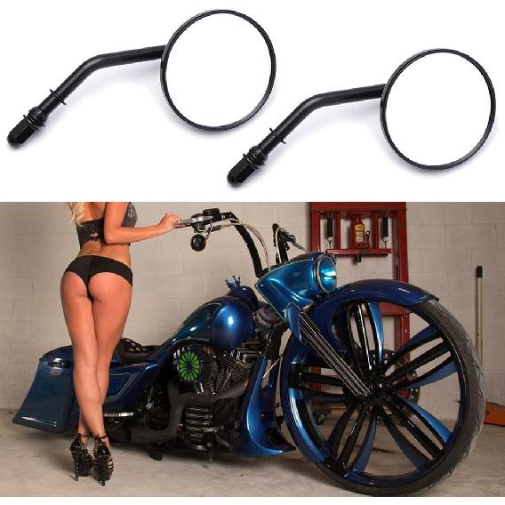 M8 M10 Schwarze Motorradspiegel, 2 Stück Universelle Runde Form Rückspiegel Seitenspiegel Kompatibel mit Harley Street Glide Softail Sportster und Mehr