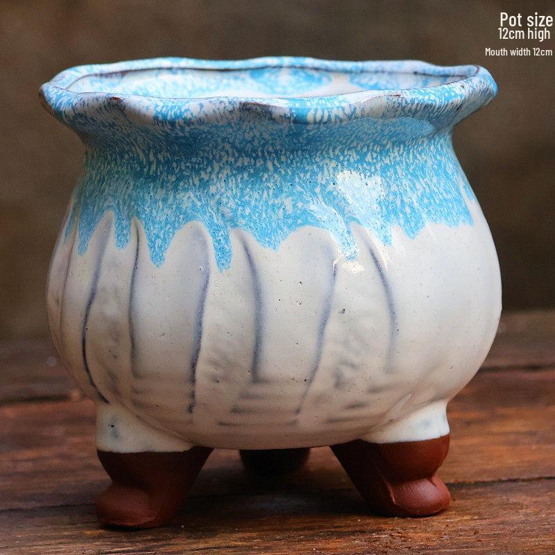 Handmade Retro Zisha Ceramic Pot for Succulents, Orchid, and Asparagus - Breathable Small Flower Pot