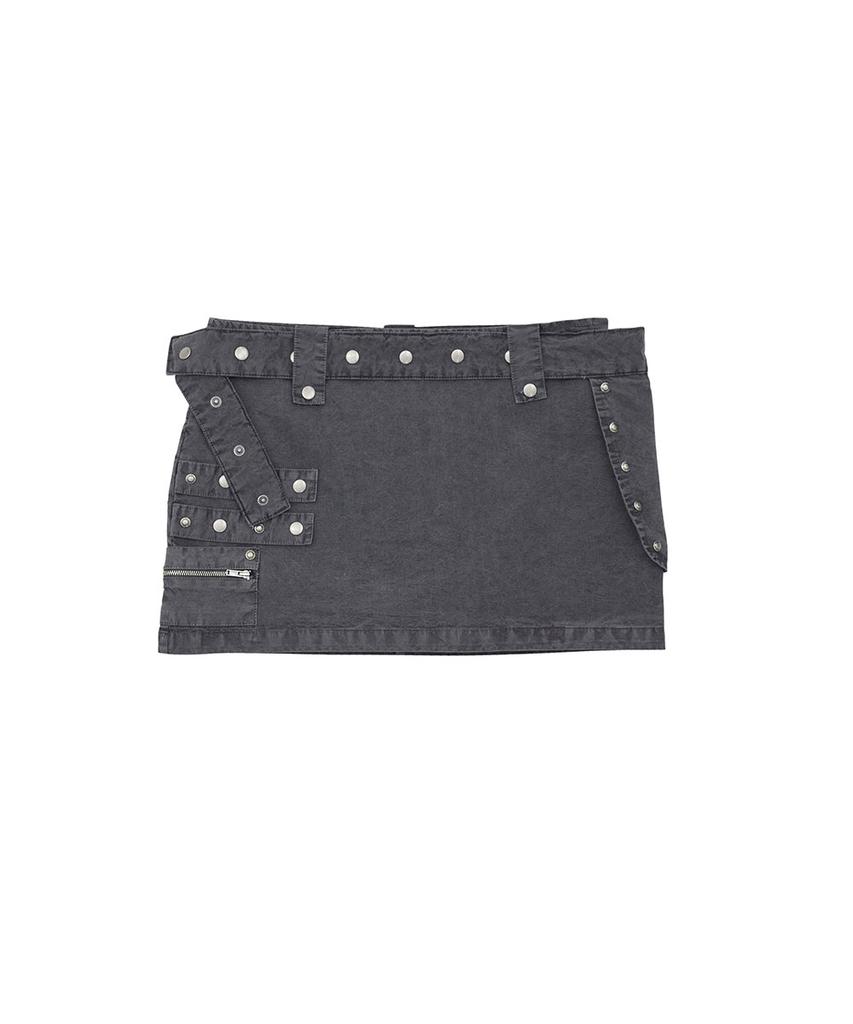 No Extra Touch Dyed Belted Bag Studded Mini Skirt Shorts (Charcoal) / 26Smsk002Ch