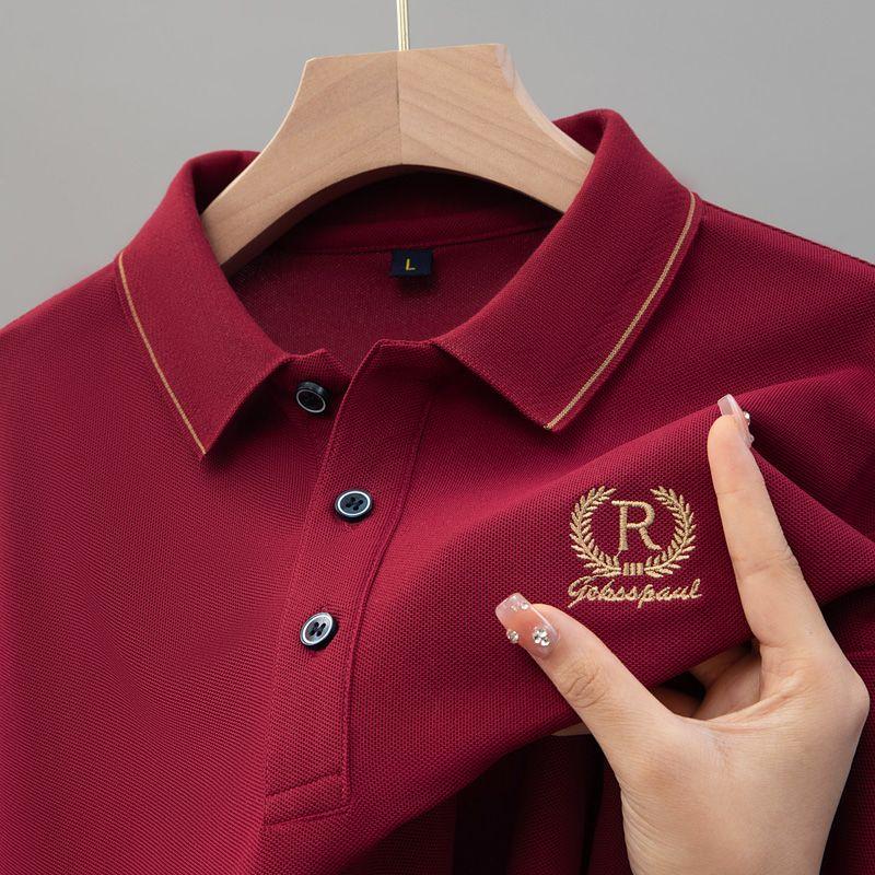 High Quality Embroidered Mens Polo Shirt Summer Breathable Short Sleeve Loose Plus Size Collared Casual Top for Men M красный