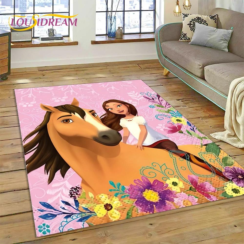 Spirit Riding Free Cartoon Horses Rug Carpet for Living Room Bedroom Home Decor,Non-slip Decoration for Sofa Doormat Girl Gift