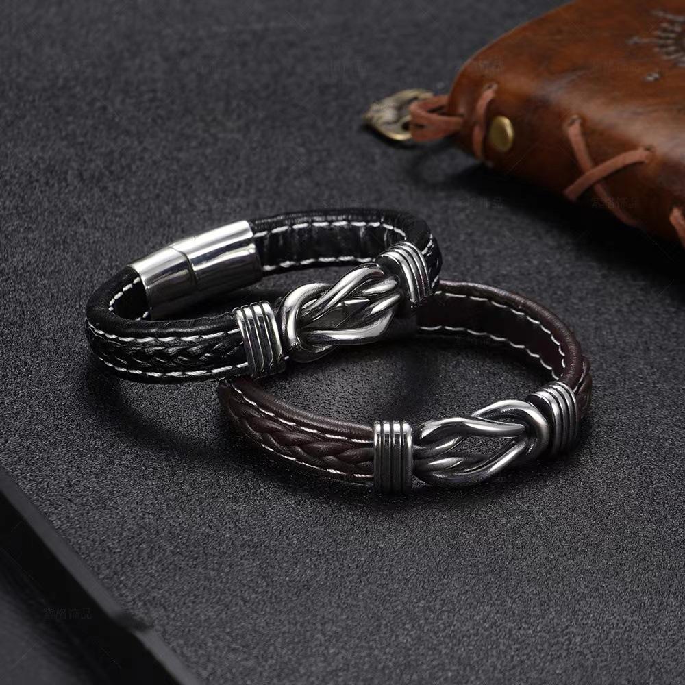 2026 High Quality Infinity Knot Leather Wristband Bracelet Pulsera Stainless Steel Magnetic Clasp Braided Leather Bracelet