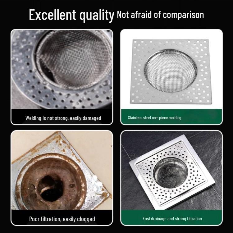Nerezový koupelnový odtokový filtr na vlasy a mřížkový kryt proti ucpávání