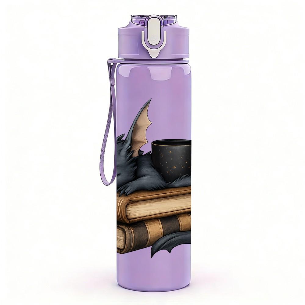 1PC Black Dragon Book Coffee Art 750ml Color Plastic Sports Water Bottle Leakproof Flip Straw Lid Suitable for Sports Office Home Use