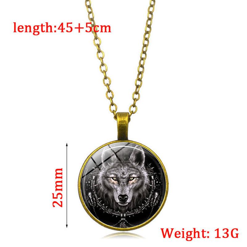 Wolf Head Pendant Necklace Animal Power Norse Viking Amulet Glass Cabochon Jewelry  Necklaces for Men Women