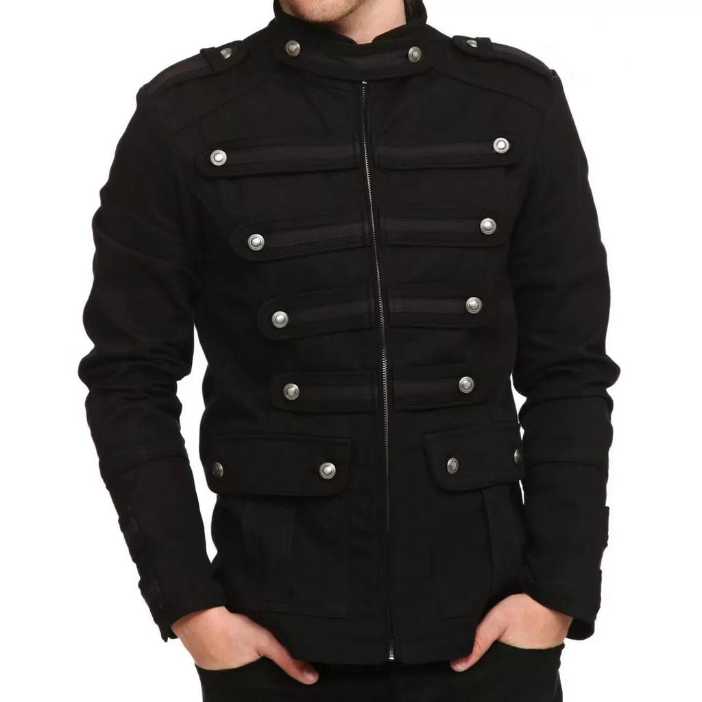 Men's Black Gothic Steampunk Military Band Jacket