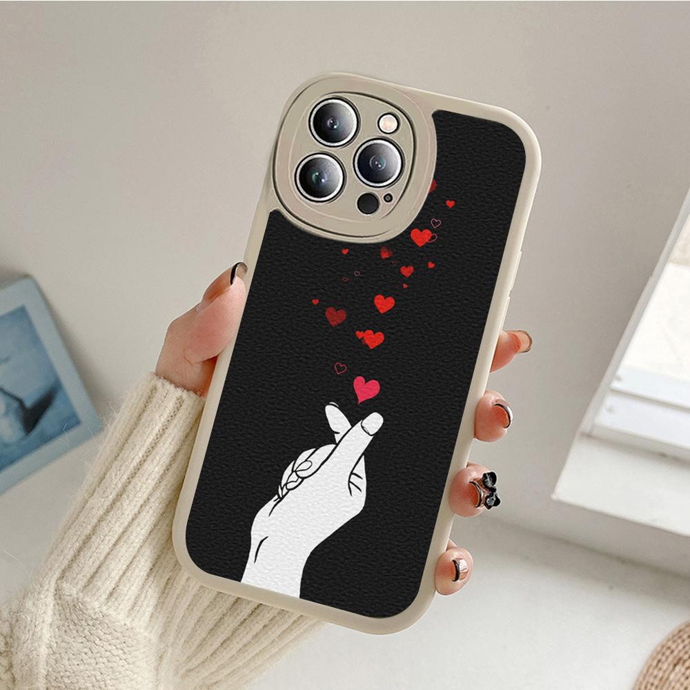 For Iphone 14 Fingertip Love Phone Case for Iphone 14 13 11 12 Pro MAX 13 12 MiNi 7 8 14 Plus X XS XR Lambskin Protective Covers