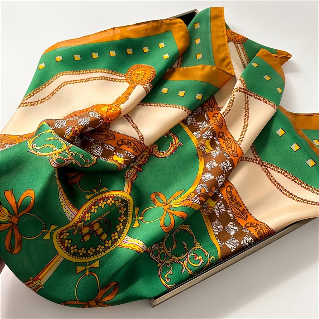 Luxury Women Chain Print Square Scarf Thin Breathable Bandanna Ladies Imitation Silk Scarf Trendy Decorative Hairband