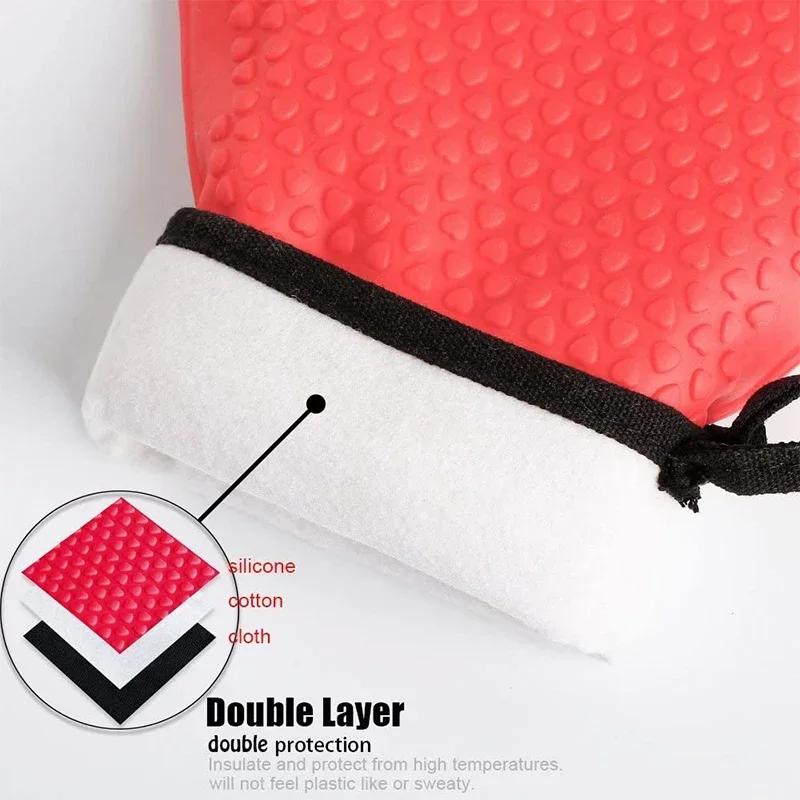 2Pcs Long Silicone Kitchen Gloves BBQ Grill Gloves Heat Resistant Microwave Oven Mitts With Cotton Lining Baking Cooking Gloves